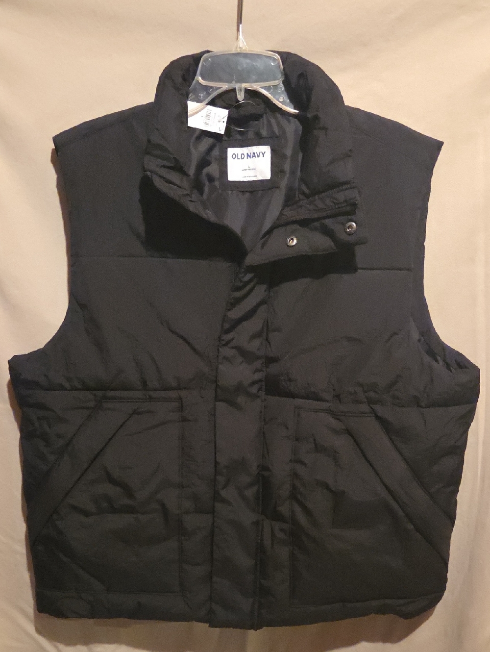 Old Navy Black Quilted Puffer Vest - Stand Collar